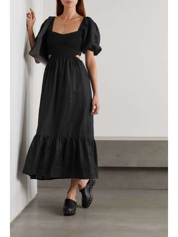 FAITHFULL THE BRAND Bloom shirred linen-gauze midi dress