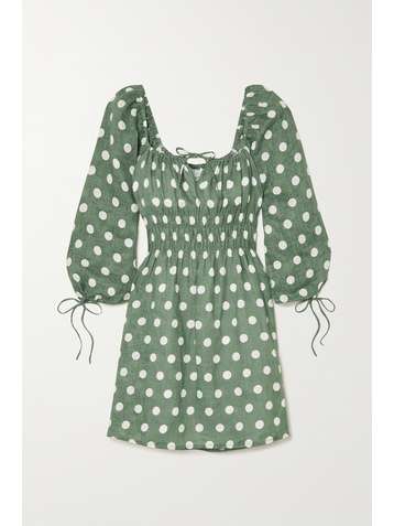 FAITHFULL THE BRAND + NET SUSTAIN Armina shirred polka-dot linen mini dress