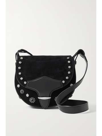 ISABEL MARANT Botsy leather-trimmed studded suede shoulder bag