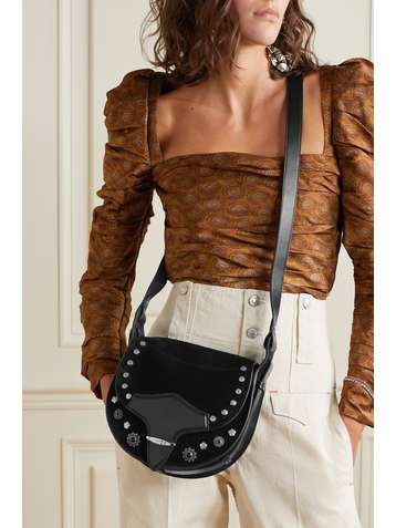 ISABEL MARANT Botsy leather-trimmed studded suede shoulder bag