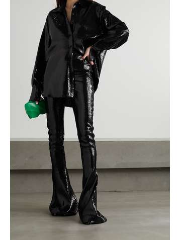 DAVID KOMA Striped sequined chiffon flared pants