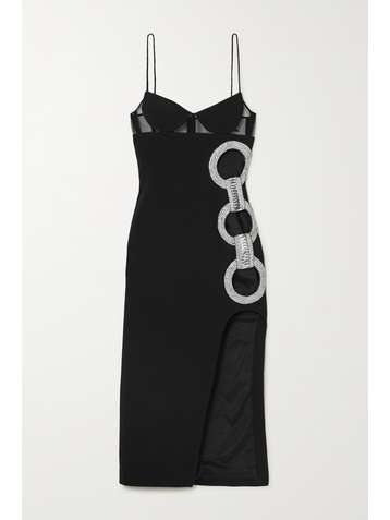 DAVID KOMA Mesh-trimmed cutout crystal-embellished cady dress