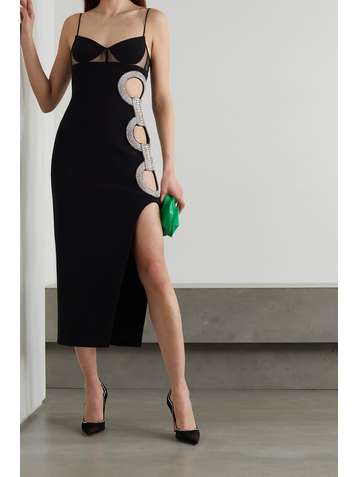 DAVID KOMA Mesh-trimmed cutout crystal-embellished cady dress