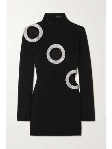 DAVID KOMA Crystal-embellished cutout crepe mini dress
