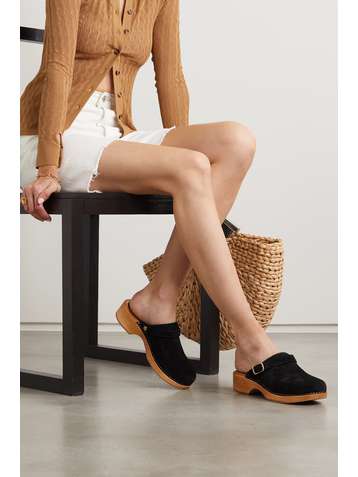RE/DONE Leather-trimmed suede platform clogs