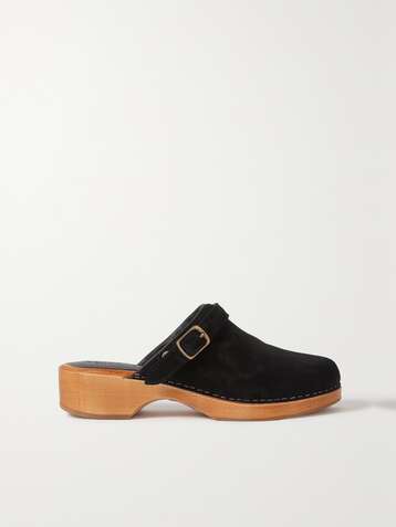 RE/DONE Leather-trimmed suede platform clogs