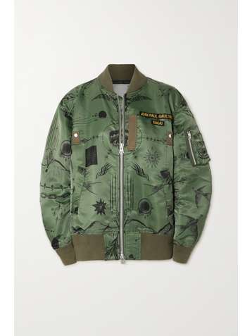 SACAI + Jean Paul Gaultier + Dr. Woo appliquéd printed shell bomber jacket