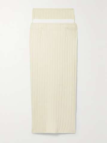 IOANNES Cutout ribbed merino wool-blend midi skirt