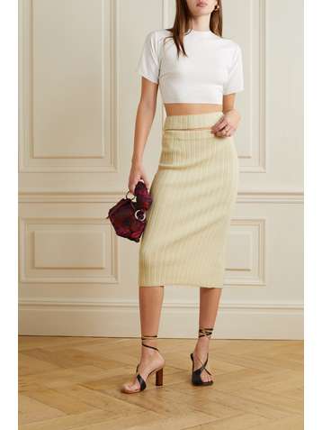 IOANNES Cutout ribbed merino wool-blend midi skirt