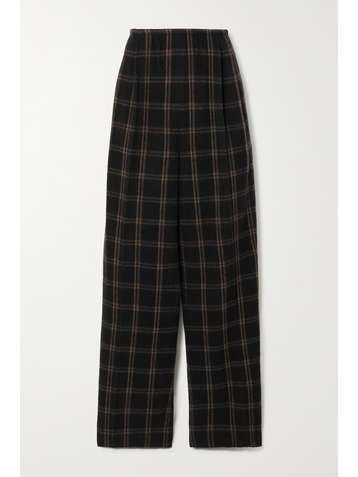 VINCE Pantalon large en laine mélangée recyclée à carreaux