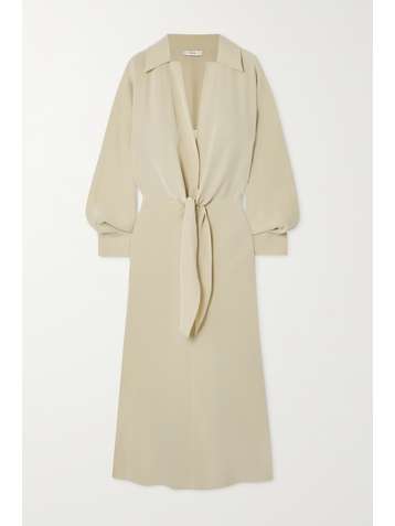 VINCE Robe midi nouée sur le devant en crêpe