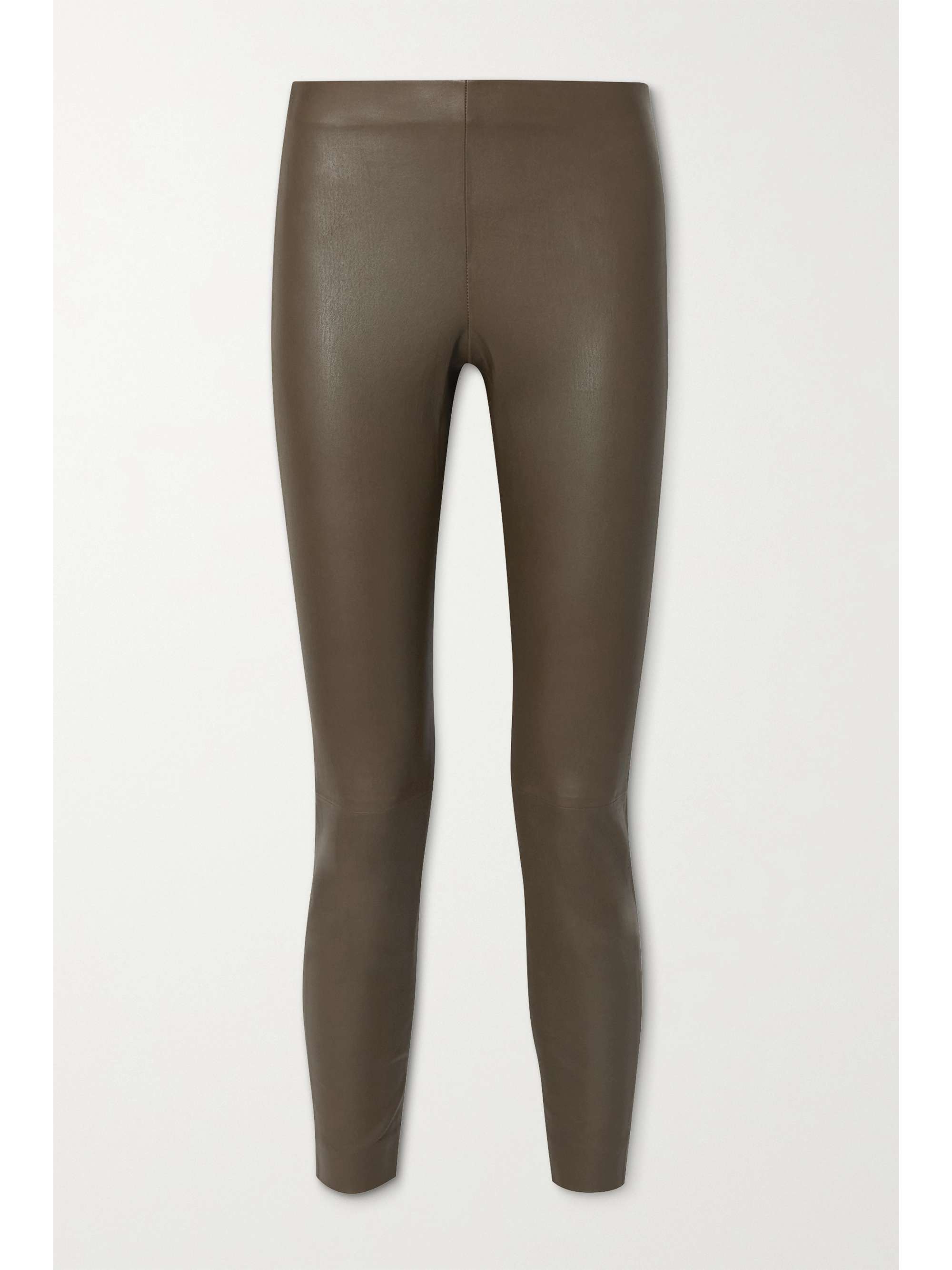 Army green Cropped leather leggings 