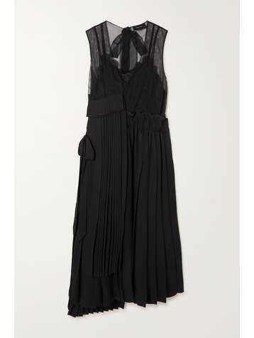 SIMONE ROCHA Crystal-embellished tulle and pleated crepe midi dress