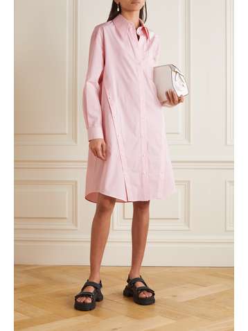 SIMONE ROCHA Oversized bead-embellished striped cotton-poplin shirt dress