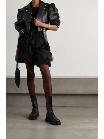 SIMONE ROCHA Cropped ruffled leather biker jacket