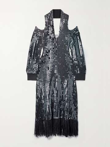 MONSE Fringed sequined merino wool halterneck midi dress