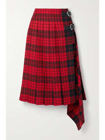 MONSE Pleated tartan wool midi skirt