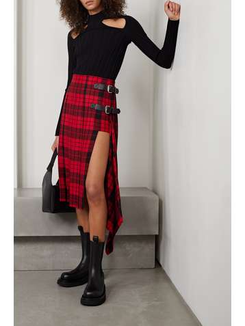 MONSE Pleated tartan wool midi skirt