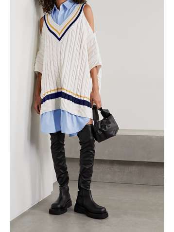MONSE Oversized layered merino wool and cotton-blend mini dress