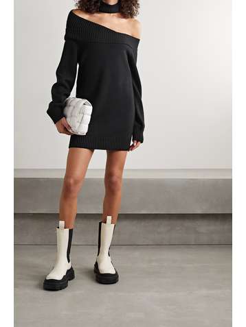 MONSE Off-the-shoulder merino wool turtleneck mini dress