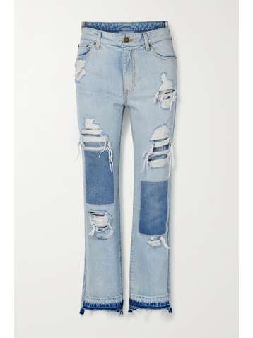 MONSE Distressed patchwork high-rise straight-leg jeans