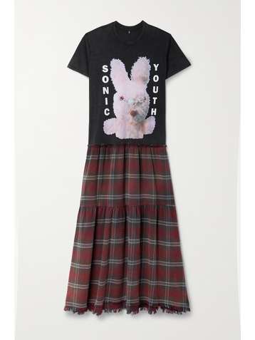 R13 Printed cotton-jersey and checked flannel maxi dress