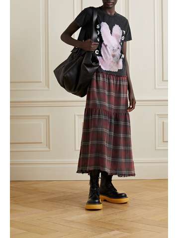 R13 Printed cotton-jersey and checked flannel maxi dress