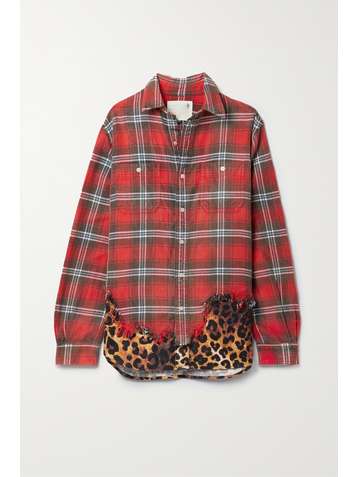 R13 Distressed paneled printed cotton-flannel shirt