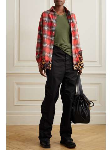 R13 Distressed paneled printed cotton-flannel shirt