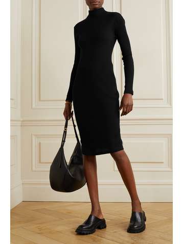 JAMES PERSE Ribbed cotton-jersey turtleneck midi dress