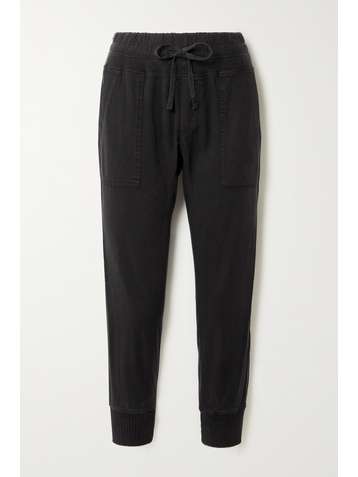 JAMES PERSE Jersey-trimmed cotton-gabardine track pants