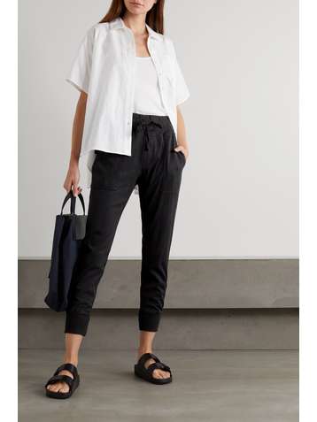 JAMES PERSE Jersey-trimmed cotton-gabardine track pants