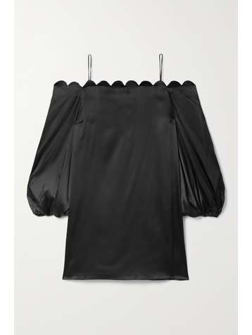 BERNADETTE Michelle off-the-shoulder scalloped stretch-silk satin mini dress
