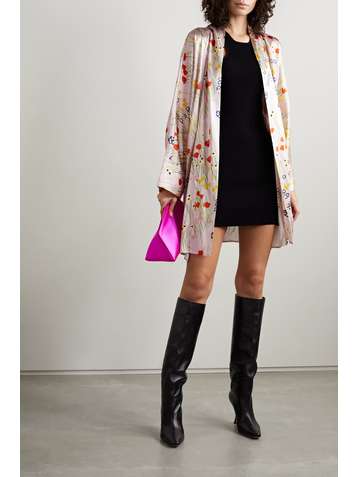 BERNADETTE Peignoir belted floral-print stretch-silk satin robe