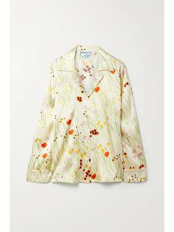 BERNADETTE Louis Pyjama-Hemd aus Satin aus Stretch-Seide mit Blumenprint