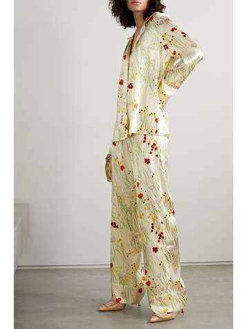 BERNADETTE Louis floral-print stretch-silk satin pajama pants