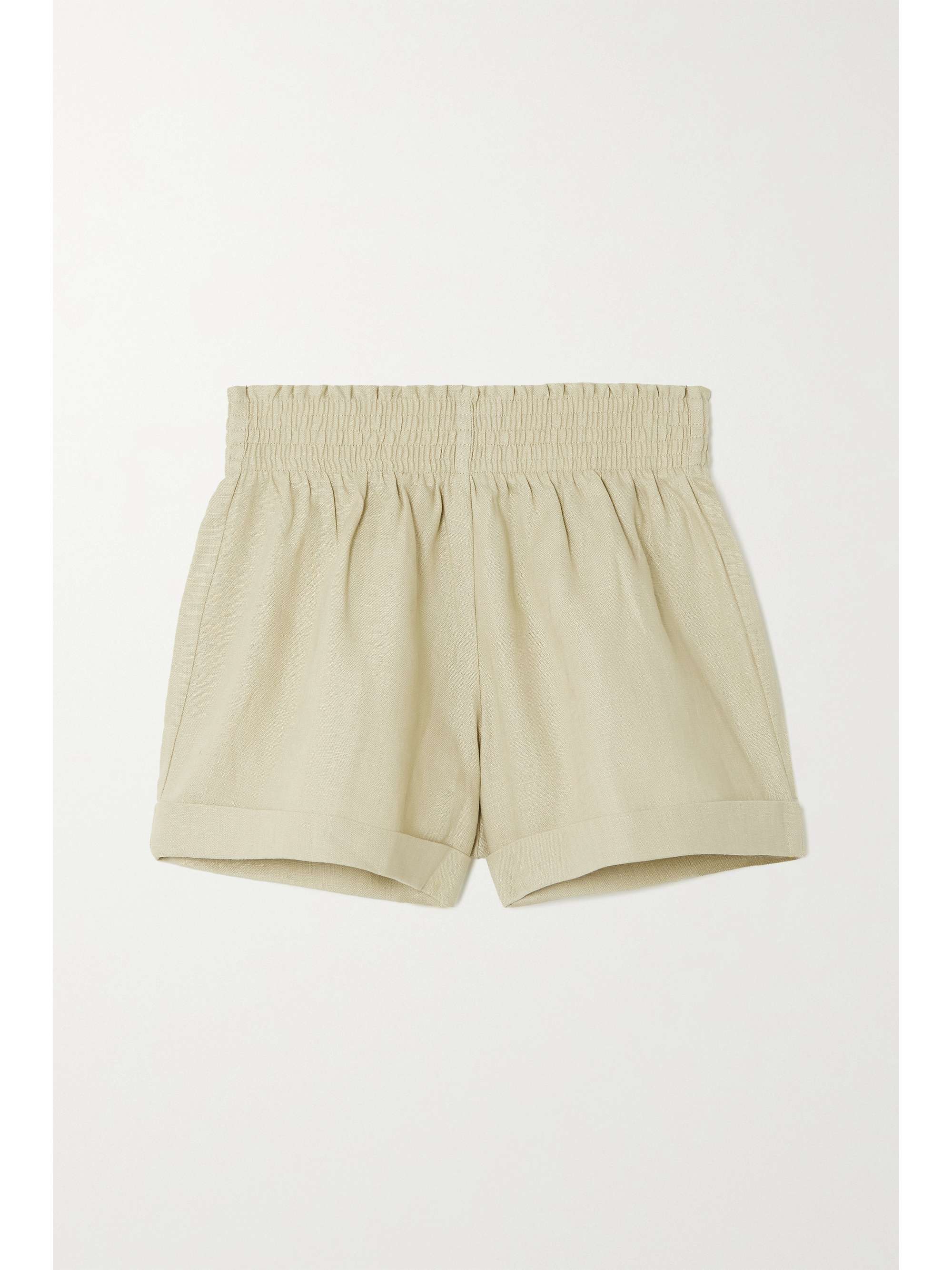 Green Nashville shirred linen shorts 