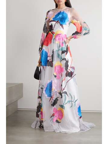 MONIQUE LHUILLIER Floral-embroidered tulle gown