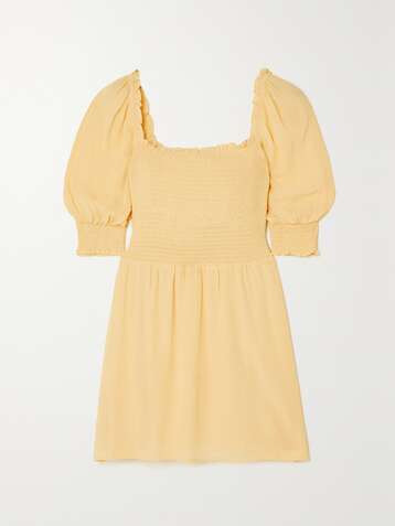 REFORMATION Elle ruffled shirred crepe mini dress