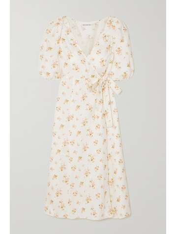 REFORMATION Mint floral-print linen wrap midi dress