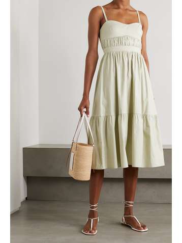 REFORMATION Lauretta ruched shirred organic cotton-blend poplin midi dress
