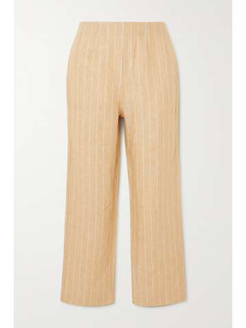 REFORMATION Justin cropped pinstriped linen wide-leg pants