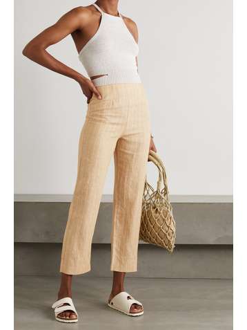 REFORMATION Justin cropped pinstriped linen wide-leg pants