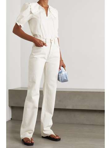 REFORMATION Lodge ruffled tie-neck organic cotton-blend poplin blouse