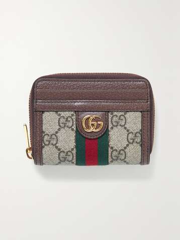 GUCCI Ophidia textured leather-trimmed printed coated-canvas wallet