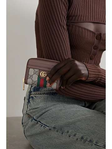 GUCCI Ophidia textured leather-trimmed printed coated-canvas wallet