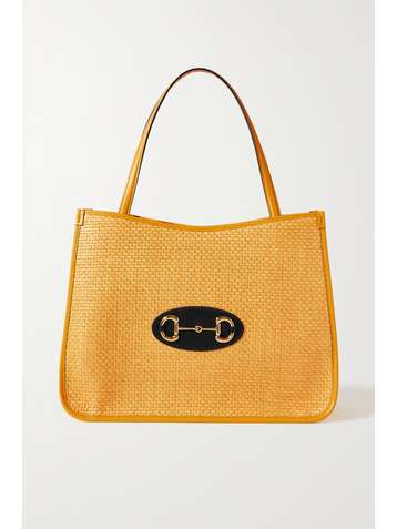 GUCCI Horsebit 1955 leather-trimmed faux straw tote
