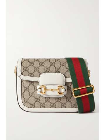 GUCCI Horsebit 1955 mini leather-trimmed printed coated-canvas shoulder bag
