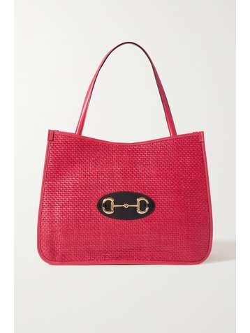 GUCCI Horsebit 1955 leather-trimmed faux straw tote