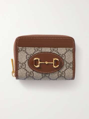 GUCCI Horsebit 1955 small leather-trimmed printed coated-canvas cardholder